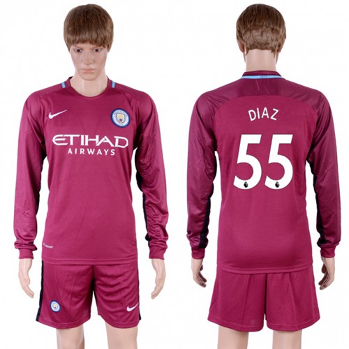 Manchester City #55 Diaz Away Long Sleeves Soccer Club Jersey - Click Image to Close